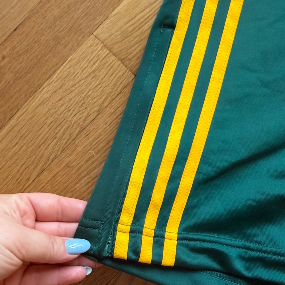 adidas Green Track Pants with Yellow Side Stripes - Picture 4 of 8